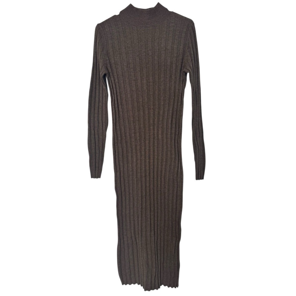 NWT GAP CashSoft Ribbed Mockneck Long Sleeve Brown Midi Medium Dress - Picture 4 of 9